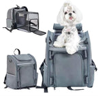 Expandable Pet Carrier, Airline-Approved Foldable and Detachable Backpack, Fits 13lbs Cat&11lbs Small Puppy Dog, for Car Travel,Camping and Emergency Transportation and Shelter (Grey)