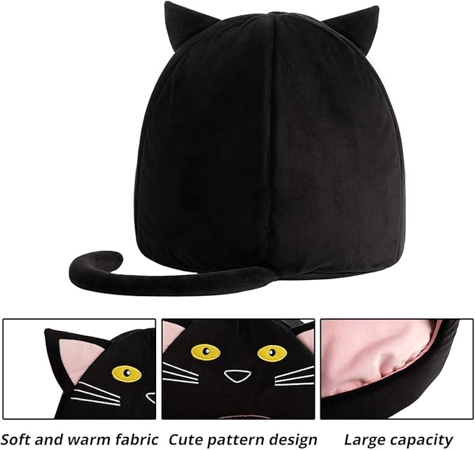 Hollypet Cozy Pet Bed Warm Cave Nest Sleeping Bed Kitty Shape Puppy House for Cats, 17 x 17 inches, Black
