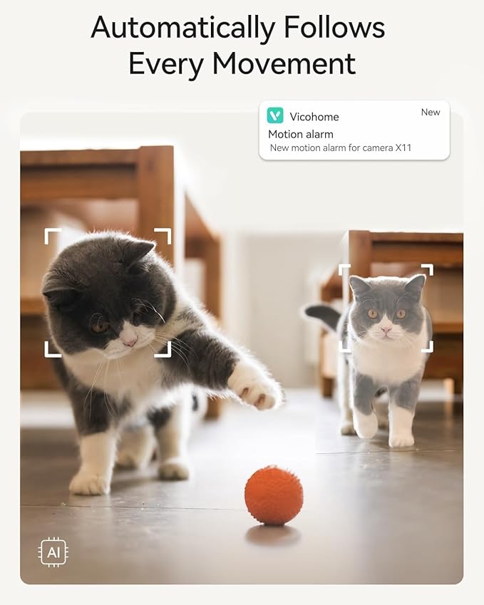 LongPlus 2K Pet Camera with Phone App, 2.4/5GHz WiFi Pan/Tilt Indoor Camera for Home, Cat Cam with Night Vision, 2-Way Audio, Motion Detection, Auto Tracking, Works with Alexa