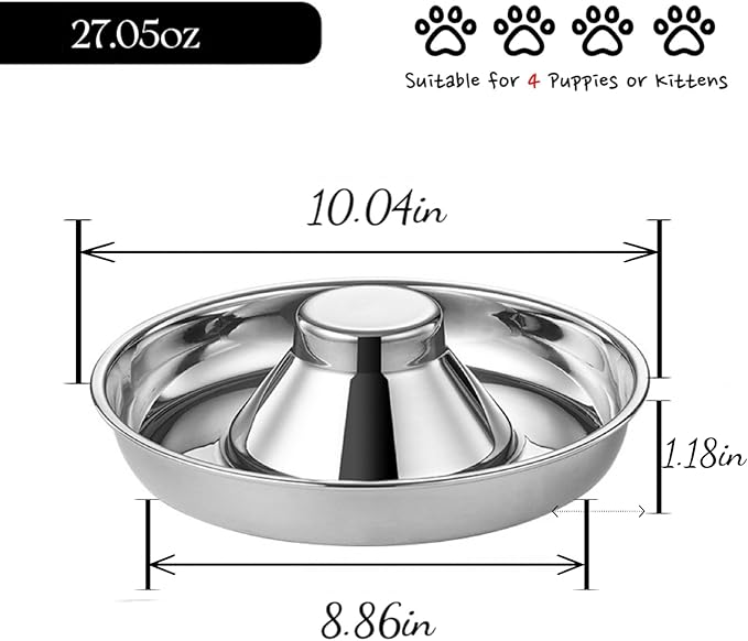 27.05oz Stainless Steel Puppy Weaning Bowls with Non-Slip Mat Set, Shallow Feeding Bowls for Puppies and Kittens, Food and Water Feeding Dishes