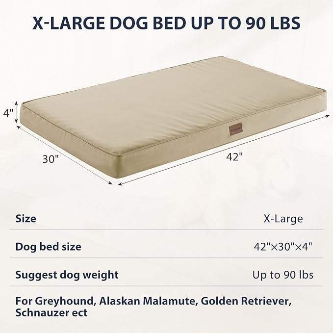 BFPETHOME Outdoor Dog Beds for Large Dogs, Waterproof Dog Bed for Medium, Large, Extra Large Dogs, Orthopedic Pet Bed with Removable Washable Cover, Egg Crate Foam Pet Bed Mat. (42 x 30in, Beige)