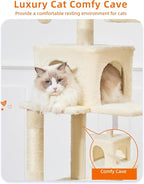 Taoqimiao Cat Tree, 68-Inch Cat Tree Cat Tower for Indoor Cats, Plush Multi-Level Cat Condo with 6 Scratching Posts, 2 Perches, 2 Caves,Hammock, 3 Pompoms,MS020SM Beige