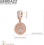 GEMDAZZ Sparkling Puppy Paw Print Charms in 925 Sterling Silver, Pave Dog Pawprint CZ Round Beads and Always in My Heart Charms, Gift for Animal Lover, fit European Women Bracelet/Necklace