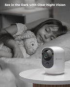 COCOCAM 2K Indoor Pan/Tilt Security Camera with 5200mAh Battery, WiFi Camera,Wireless for Baby Monitor/Pet/Home Security, AI Recognition, PIR Human Detection, 2.4G WiFi (White)