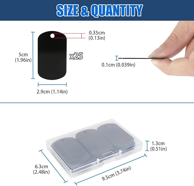 Fesorsi 25 Pcs Aluminum Tags for Engraving,Rectangle Stamping Blanks Tags,Black Military Dog Tags,Anodized Blank Metal Tags,Personalized Pet Dog ID Tags Blank with Hole DIY Pendants Decorative Craft