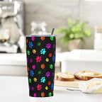 Dujiea 20oz Tumbler With Lid And Straw, Colorful Dog Cat Paw Print Vacuum Insulated Iced Coffee Mug Reusable Travel Cup Stainless Steel Water Bottle