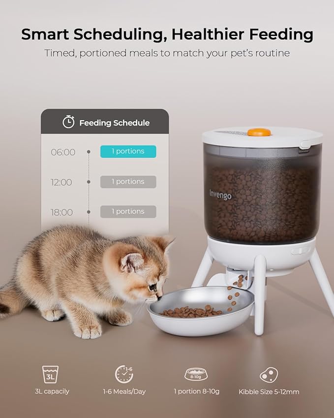 MeowServe B10 Automatic Cat Feeder, 3L Timed Pet Feeder with One-Touch Top Button Feeding, Dual Power, Anti-Bug Design, Visible Hopper, Up to 6 Meals Daily for Cats and Small Dogs