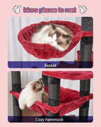 Cat Tree for Indoor Cats Large Adult, 74" Cat Tower for with 3 Big Platforms, 2 Baskets, 2 Condos, Multi-Level Cat Scratching Posts, Black and Red GCT030BR
