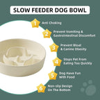 6.1inch Dog Bowl Slow Feeder Ceramic for Small Dog, Pet Slow Feeder, Stop Bloat, Preventing Choking(Single Bowl-Beige)
