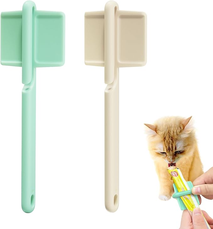 2pcs Cat Strip Feeders, Kitten Strip Squeeze Spoon for Wet Food and Liquid Snack, Cat Lickable Puree Treat Food Dispenser Pet Food Mixing Spoon Feeding Scoop for Pets (Blue & White)