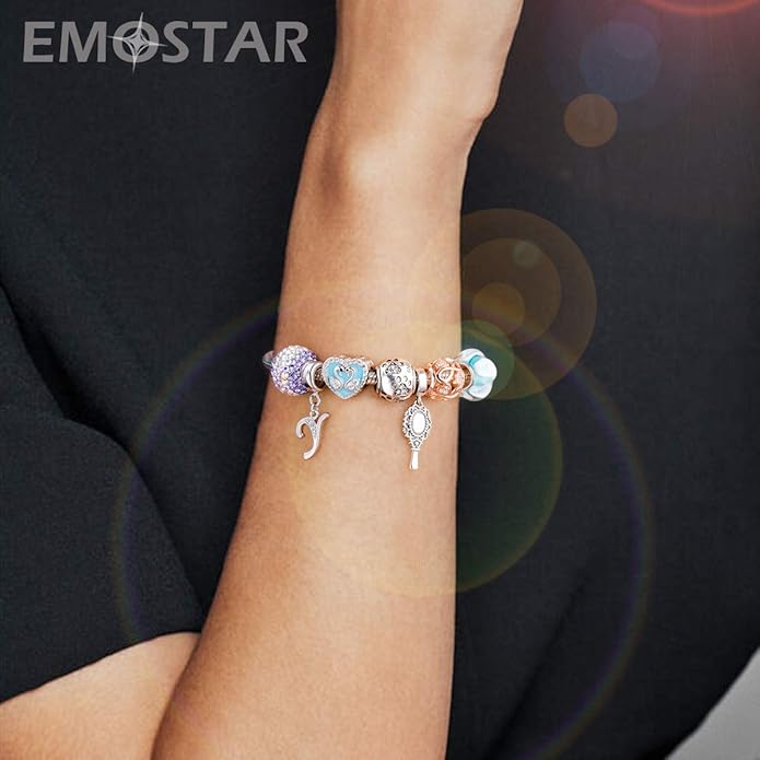 EMOSTAR Dog Paw Print Charms with Various Birthstone Crystals, 925 Sterling Silver Pawprint Beads for 3mm Snake Chain, Pet Lover Gifts for European Women Bracelet