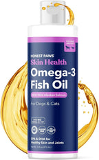 Honest Paws Fish Oil for Dogs and Cats - Omega 3 Wild Alaskan Salmon Oil - Healthy Skin, Joints, Nutritional Support, Shiny Coat - Fatty Acid, Pollock Oil - Sustainably Sourced - 16 Oz