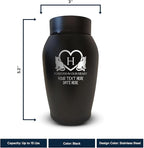 Personalized Custom Small Keepsake Urn Engraved with Pet Name, Date and Cat Design - 5.2" Black Powder Coated Steel Cremation Urn for Cat Ashes | 12-16 lb Capacity, Typography + Heart Border