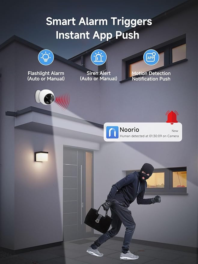 Noorio Wireless Security Cameras for Home Security, Battery-Powered 1080P Indoor/Outdoor Camera Magnetic, AI Detection, Free Local Storage, Color Night Vision, IP66 Weatherproof, 2.4G WiFi Only