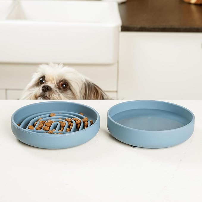 The Slowdown Bowl Silicone Slow Feeder for Cats & Dogs, Slow Eating Mealtime Solution with Modern Lick Mat Design, Reduces Gulping, Fits 1 Cup 6” Across x 1.25” Tall, Small-Ocean