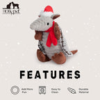 Hollypet Plush Dog Squeaky Toy Stuffed Armadillo Animal Pet Puppy Chew Toys with Clean Teeth for Small Medium Large All Breed Sizes Dogs, Christmas Gray, 8 in