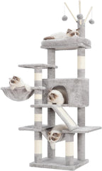 Cat Tree, Multi-Level Cat Tower for Indoor Cats, Cat Condo with Cat Scratching Post and Board, Cat Hammock, Light Gray GCT011W