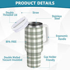 Boccsty Watercolor Sage Green Plaid Insulated Tumblers Reusable Stainless Steel Tumbler 30 oz Cup Coffee Travel Mug Water Bottle with Handle & Flip Straw for Home Office Car