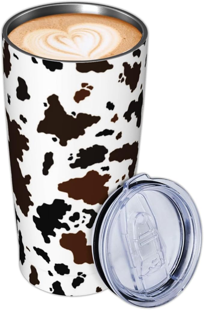 Cow Print Tumbler with Lid and Straw, 20 Oz Cup Stainless Steel Insulated Water Bottle Coffee Mug