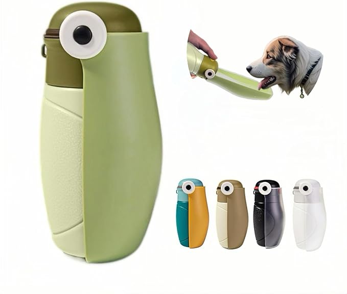 Dog Water Bottle Portable Puppy Travel Foldable Water Bottle Leak Proof Water Dispenser for Pet Cats Walking Hiking Travel Food Grade Plastic-Green 9 oz