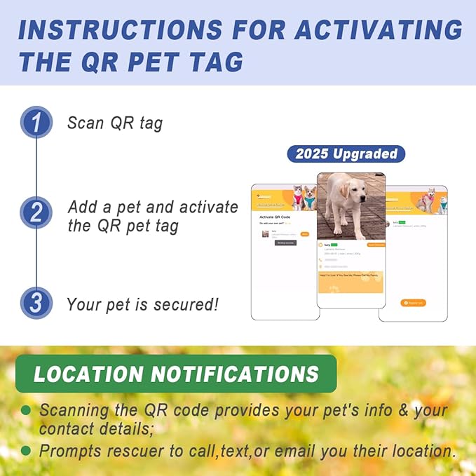 Dog Tags Personalized,QR Code Smart Pet ID Name Tag,Instant Location Alerts,Easy Online Profile Updates,No Fees,No Apps, Anti-Lost, Waterproof Silicone Dog Cat Tag for Small, Medium, Large Dogs(Pink)