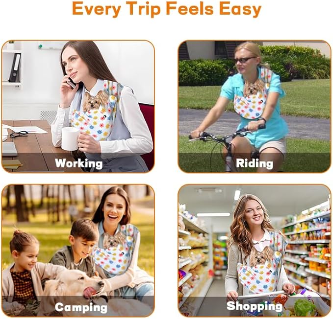 Dog Sling Carrier - Dog Sling for Small Dogs up to 10 lbs, Dog Carrier Sling with Adjustable Safety Strap & Buckle,Portable Dog Slings for Travel, Hands Free Cat Sling (Daisy)