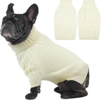 IECOii Dog Sweaters for Medium Dogs Girl Boy,Holiday Knit Doggy Sweatshirt with Sleeve,Turtleneck Thick Warm Dog Sweaters for Winter,Pullover Knitwear for French Bulldog,Boston Terrier (White, L)