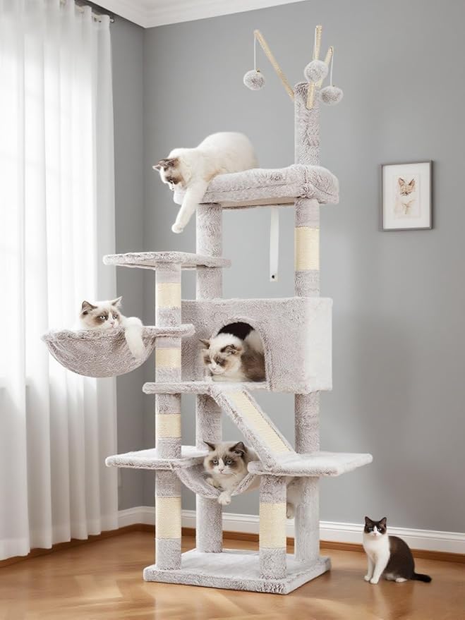 Cat Tree, Multi-Level Cat Tower for Indoor Cats, Cat Condo with Cat Scratching Post and Board, Cat Hammock, Muchroom GCT011MU