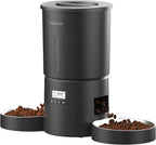 Dual Automatic Cat Feeder 2 Cats,6 Meals/Day,12 Portions/Meal,4.2L Dual Power Double Bowls Feeder,Dry Food Auto Pet Dispenser,10S Voice Record,Flexible Schedule Timer (Black,Stainless Dual Bowls)