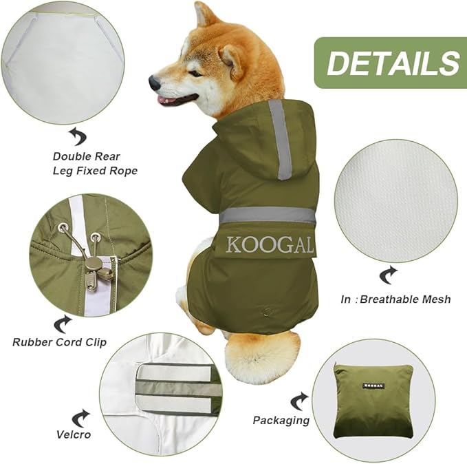 Hooded Dog Raincoat Apparel Poncho Waterproof Dog Clothes Pet Jacket,Dog Raincoats Winter Jacket for Small to Medium Dogs(Green,3XL)