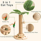 Marchul Cat Scratching Post with 2 Level Track Ball Tower Toy for Indoor Cats and Kitten, 3D Decorative Leaves, Sisal Rope, Interactive Cat Toy for Kitten Mental Physical Exercise