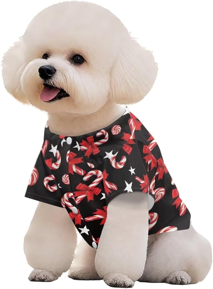 Candy Cane Christmas Dog Shirts for Pet Clothes Soft Breathable Puppy Shirts Printed Pet T-Shirt Puppy Dog Christmas Cosplay Xmas Pet Apparel for Dogs and Cats Girls Boys