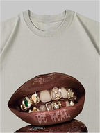 Verdusa Women's Lips Print Graphic Tees Y2k T Shirts Summer Crew Neck Vintage Going Out Tops