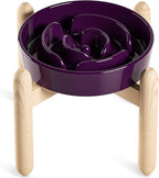 LE TAUCI Ceramic Slow Feed Dog Bowls, Elevated for Small and Medium Breed Dogs, Anti-Gulping Pet Feeding Dishes, Maze Purple, 1.5 Cups
