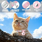 Personalized Safety Elastic Cat Collars with Bell Soft Silicone Cover for Air Tag,Laser Customized Stretch Kitten Collars for Girls Boys Cats (Pink)