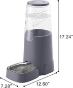 8L Automatic Pet Waterer,Gravity Stainless Steel Water Feeder,Gravity Pet Water Dispenser,Large Capacity Waterer with Stainless Steel Bowl for Medium and Large-Sized Cats and Dogs(8L,Grey)