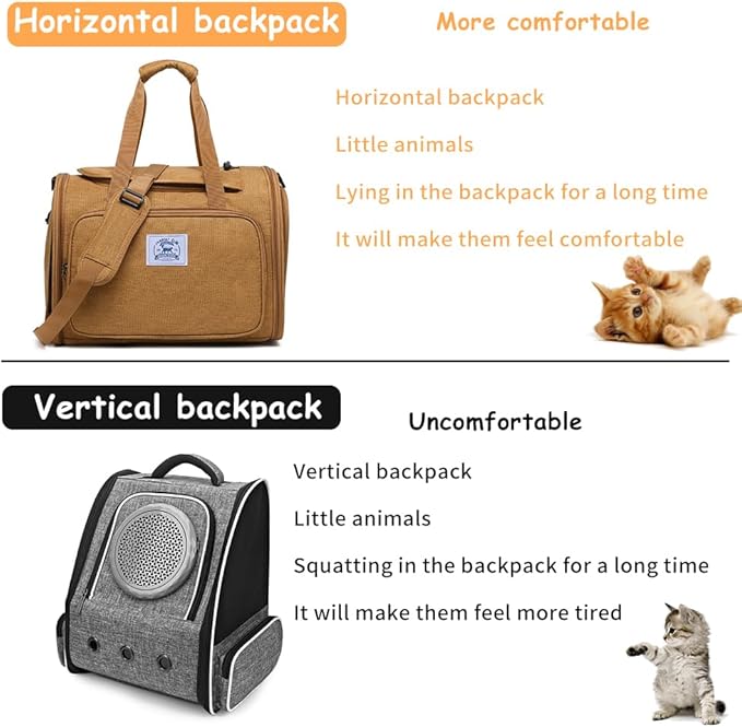 Pet Backpack Carrier for Small Dogs Medium Cats, Puppies,Breathable and Collapsible Design, Portable Travel Bag for Bearded Dragon,Rabbit Cage (Brown +One-Shoulder, Small)