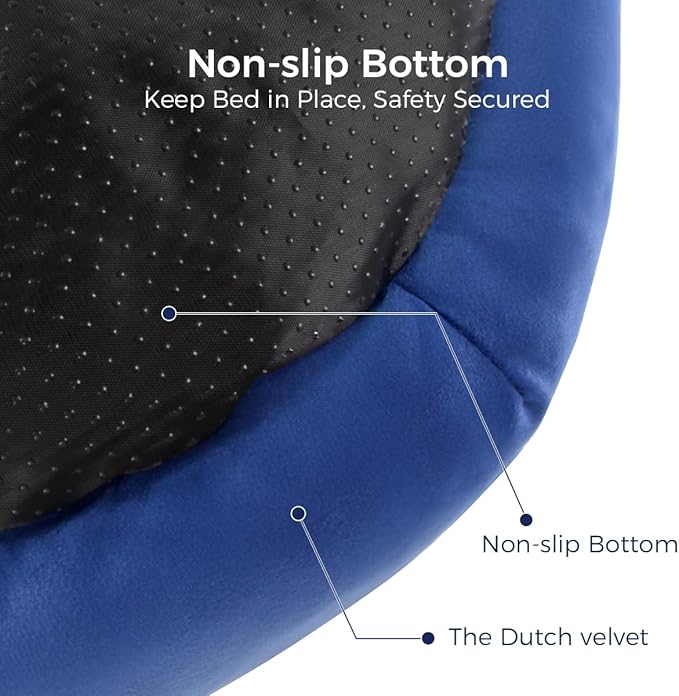 Cat Bed for Indoor Cats,Round Cat Bed for Small Pets,Washable Pet Bed with Non-Skid Bottom,Pet Bed for Puppy and Kitty,19 Inches,Navy