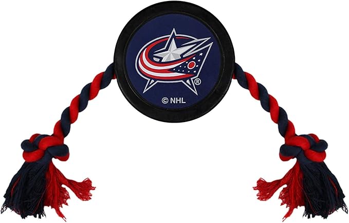 Pets First NHL Columbus Blue Jackets Puck Toy for Dogs & Cats. Play Hockey with Your Pet with This Licensed Dog Tough Toy Reward!