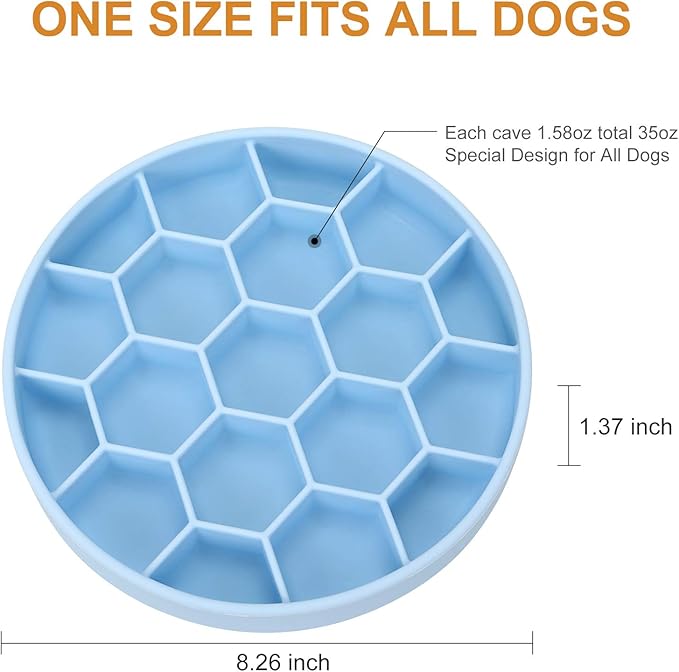 Pawow Slow Feeder Dog Bowls, Silicone Dog Bowl with Suction Cups, Non-Slip Pet Slow Feeder for Small Medium Large Breed, Anti Gulping&Dishwasher Safe, Reduces Boredom Pet Feeding Bowl(Blue)