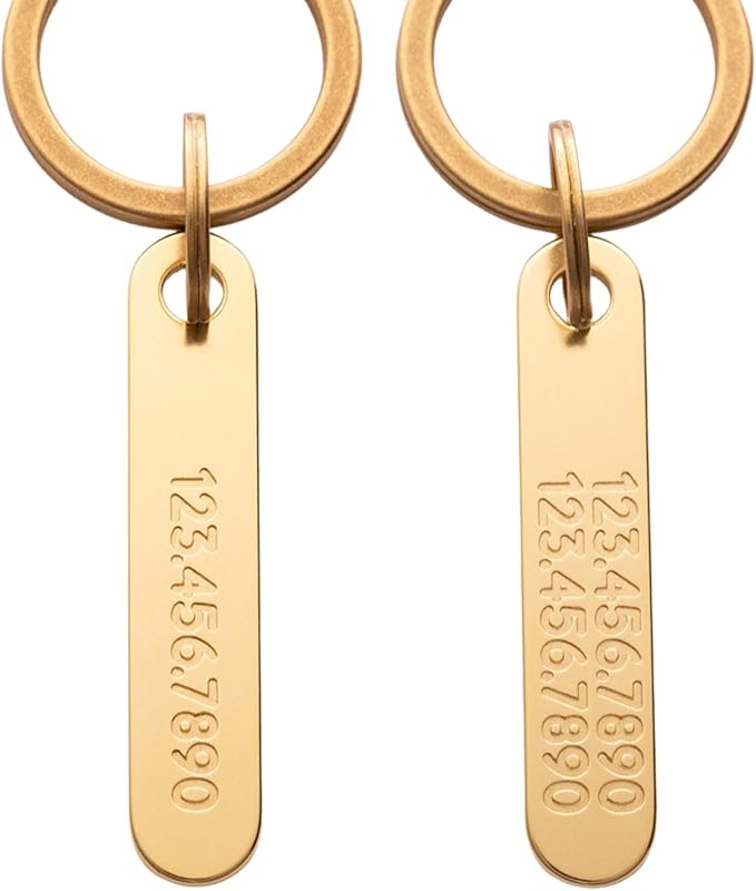 Solid Brass PET TAG - Modern, Minimal Pet IDs. Durable, Lifetime Tags with deep Cut Text. Includes Space for Two Phone Numbers. (Long)