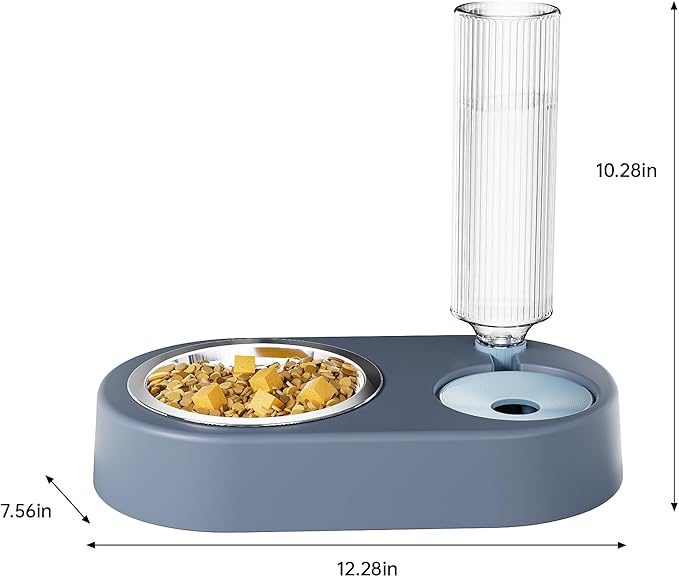 Automatic Dog Cat Food and Water Dispenser Set, Pet Food Bowl Set with Automatic Waterer Bottle for Small or Medium Size Dogs Cats Large Water Capacity(23oz) Blue