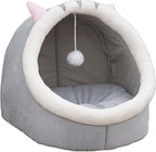 12.9 inch Semi-Enclosed All-Season Cat Bed, Removable and Washable Cat Beds for Indoor Cats, Comfortable Cat House for Cats to Play and Sleep in