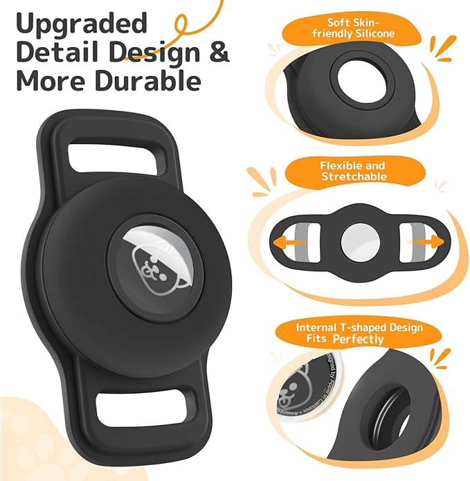 Dog Collar Holder: 2 Pack Soft Silicone Holder for Pet Dogs Cats Collar, Sturdy Dog Tracker Protective Case, Pet Friendly Accessories Compatible, Black