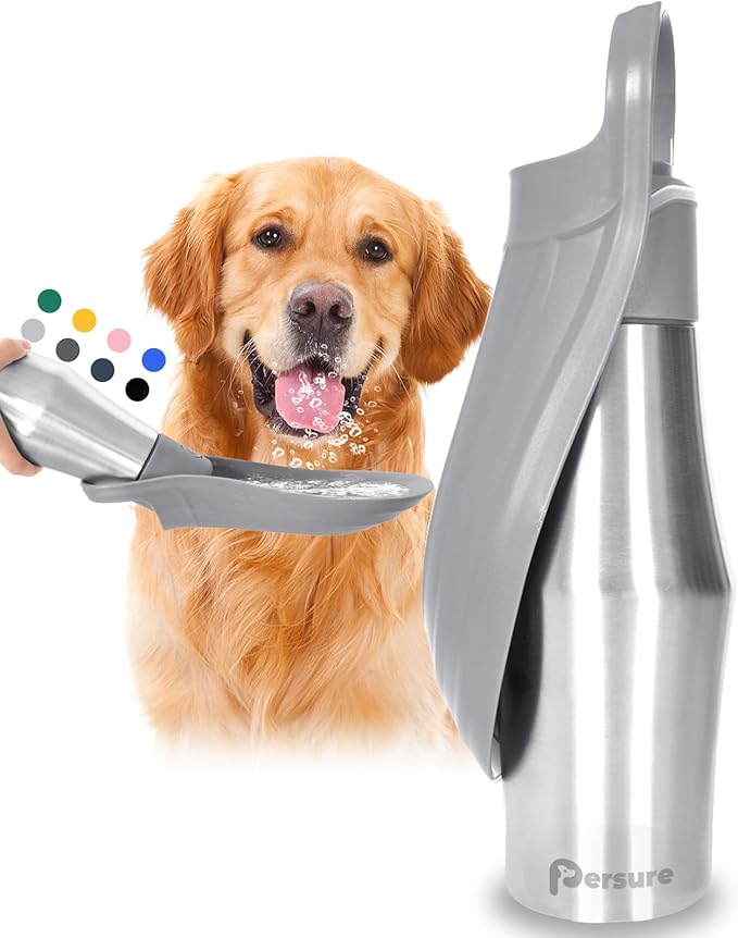 27 OZ Dog Water Bottle Portable Stainless Steel Convenient Pet Water Dispenser, Leak Proof Puppy Travel Water Bowl for Dog Outdoor Walking, Hiking, Perfect Size for All Dog Breeds, Grey