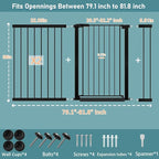 38.5" Extra Tall Dog Gate 79.13"-81.89" Wide - Long Large Pressure Mounted Baby Gates with Door for The House Stairs Doorway - Walk Through Toddler Puppy Pet Safety Fence Gate Black