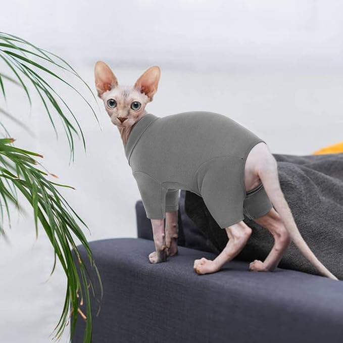 ROZKITCH Hairless Cat Sweater, Breathable Soft Jumpers for Sphynx Only, Coat with Four Legs, Warm Sweater T-Shirt Cat Pajamas Jumpsuit Vest Cornish Rex, Devon Rex, Peterbald Grey S
