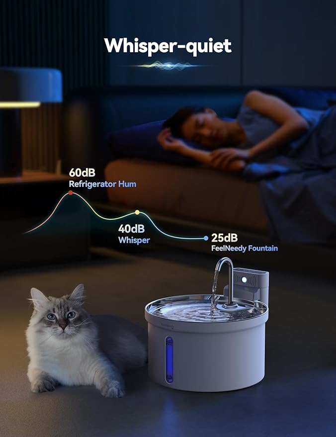Wireless Cat Water Fountain with Sensor [Water & Battery Separation] FEELNEEDY Smart Pet Water Fountain, 3.5L/118oz 4000mAh Battery Operated Water Fountains for Cats Dogs + 6 Filters