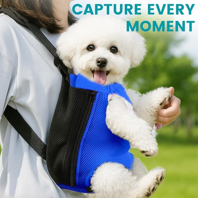 Dog Backpack Carrier, Thick Straps & Cushion, Pet Sling Front Backpacks for Small Medium Dogs 7-11 Lbs, Legs Out, Adjustable Wearable Puppy Chest Travel Bag, Easy-Fit for Hiking/Walking/Camping