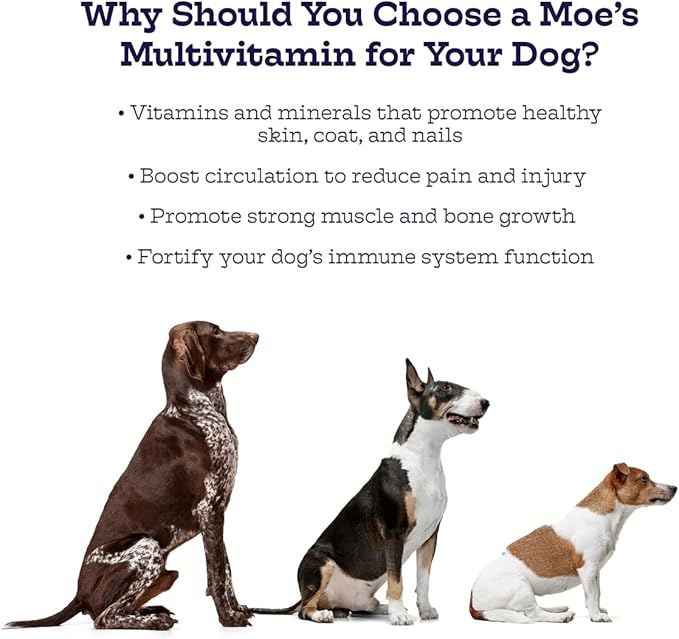 Moe’s 5-in-1 Essential Dog Multivitamin 90 Chicken Flavored Chews for Dog's Immune Support, Heart, Skin, Coat, & Overall Health- Vitamins A, B12, C, D, E, Antioxidants, Omega 3 for All Ages & Breeds